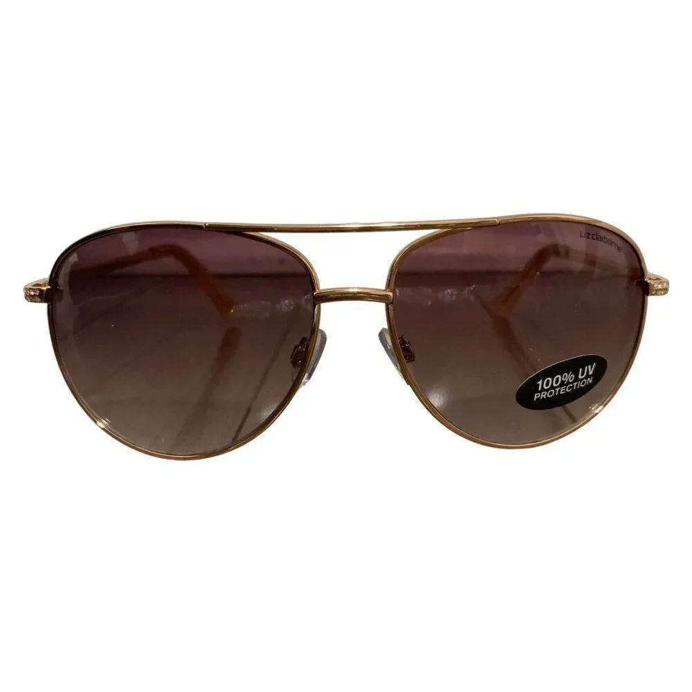 liz claiborne New Rose Gold Aviator Sunglasses Rhinestone 0007871905